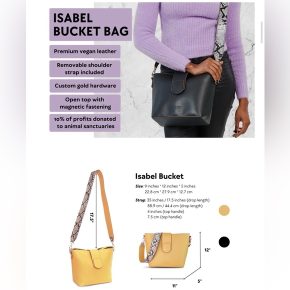 Mersi Bucket Bag Purse Faux Leather Gold Women’s - Picture 4 of 14